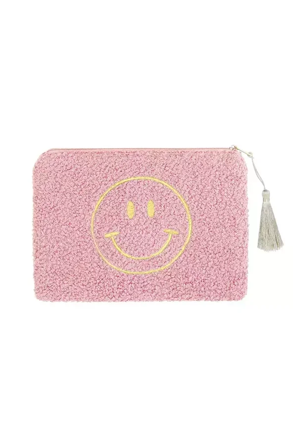 Teddy toilletasje / make-up bag - pink - smiley