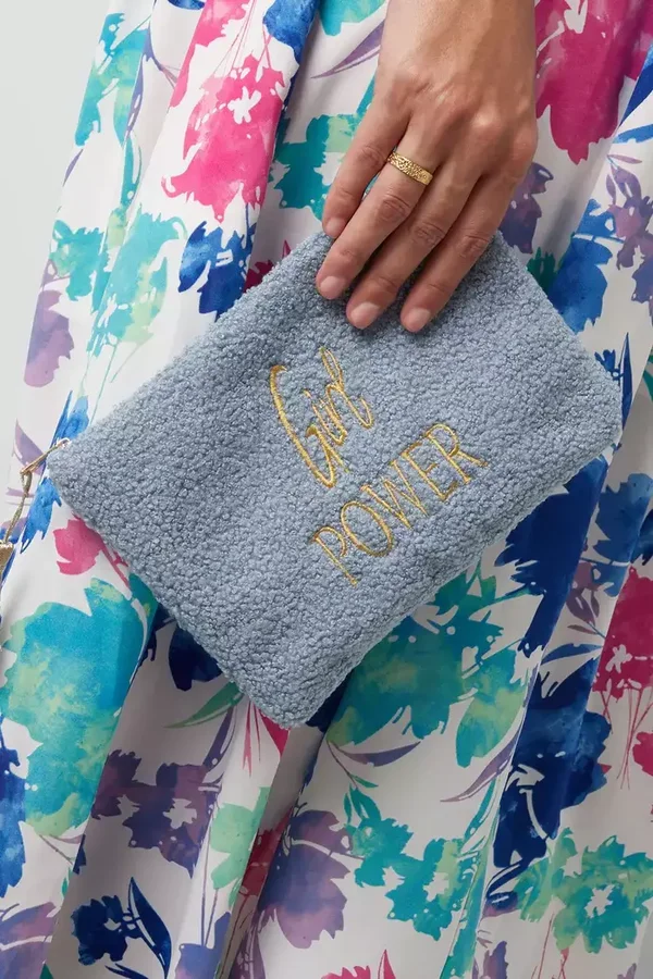 Teddy toilletasje / make-up bag - licht blauw  - girl power