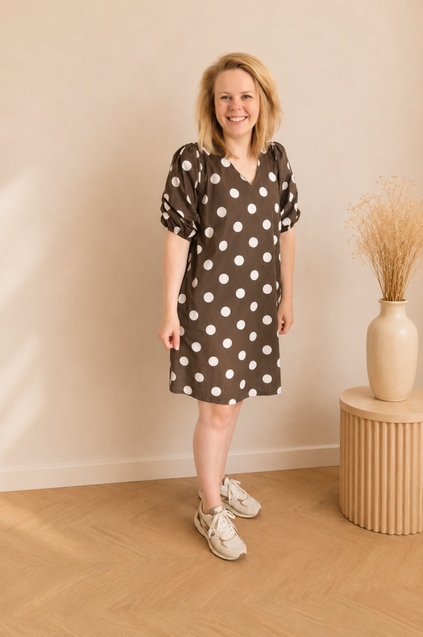Jurk | Polkadot bruin