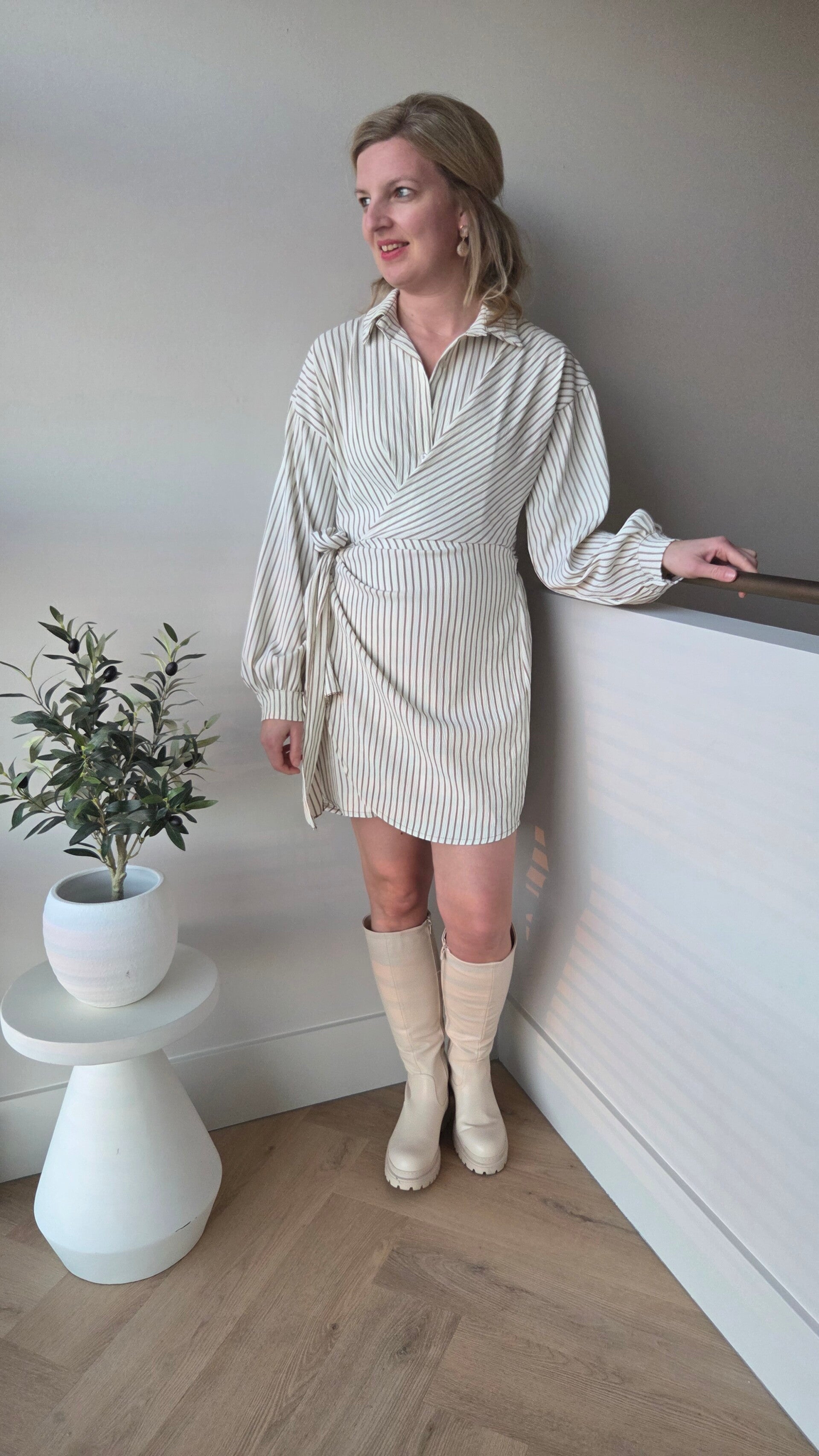 Jurk Azzurro streep beige