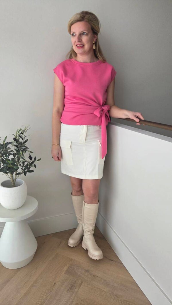 Top met strik framboos