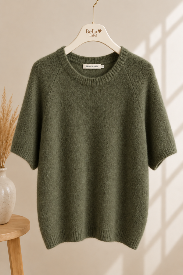 Trui korte mouw | baby alpaca | army