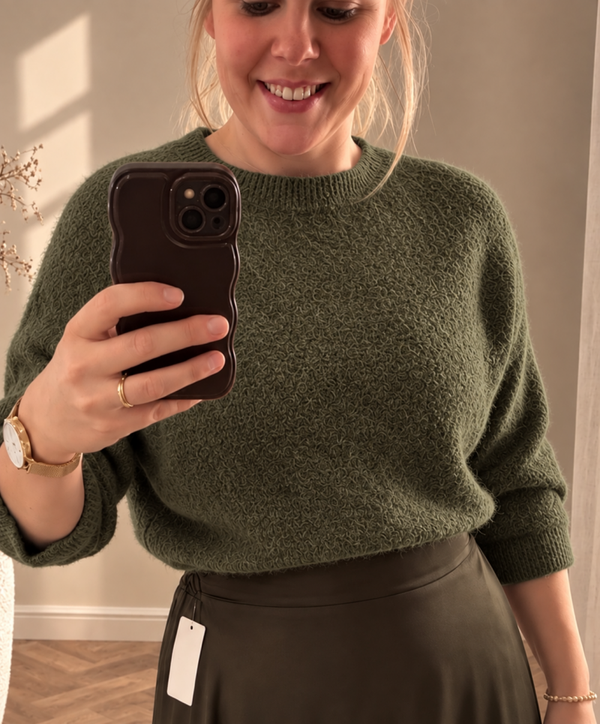Trui 3/4 mouw | baby alpaca | army