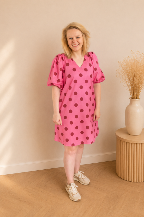 Jurk | Polkadot roze