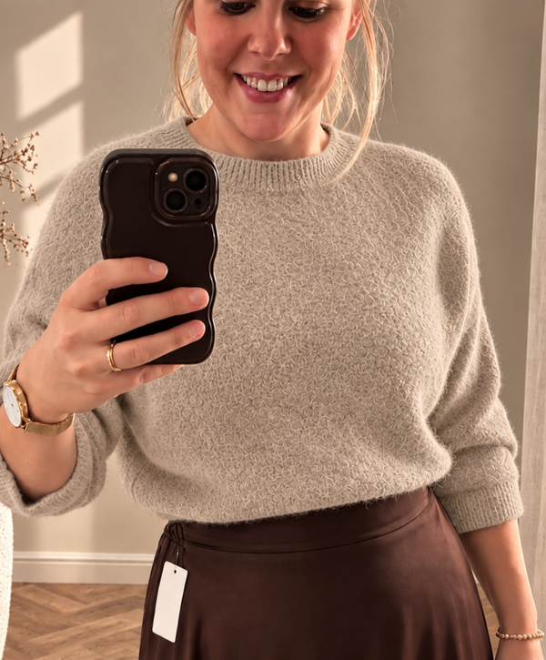Trui 3/4 mouw | baby alpaca | beige