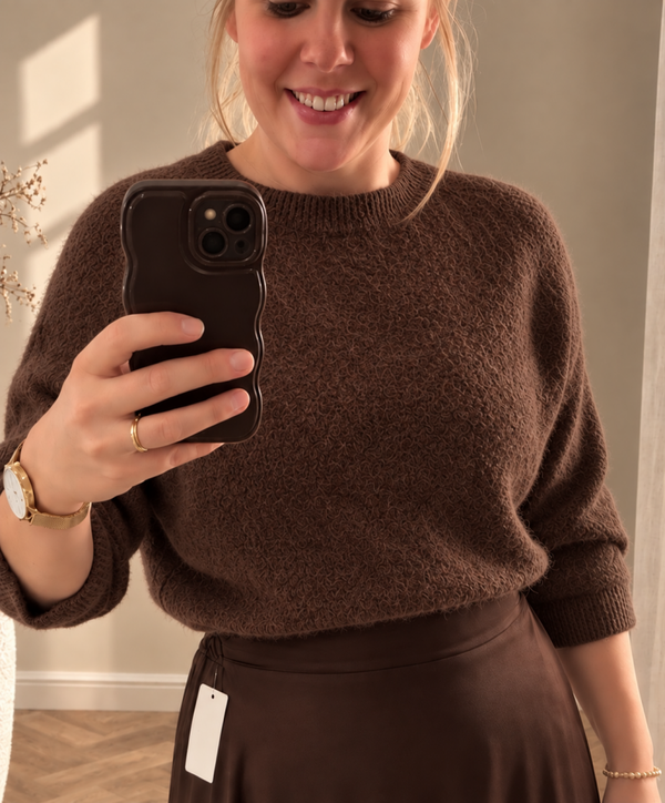 Trui 3/4 mouw | baby alpaca | bruin