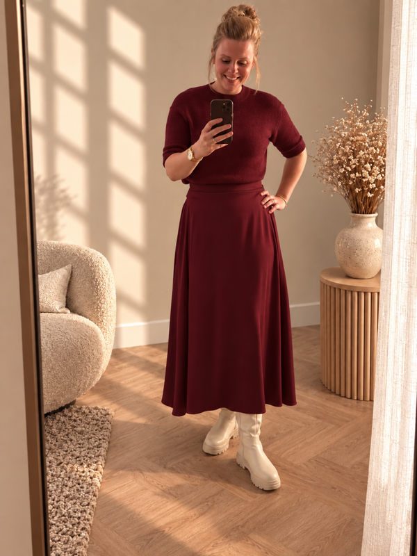 Trui korte mouw | baby alpaca | bordeaux