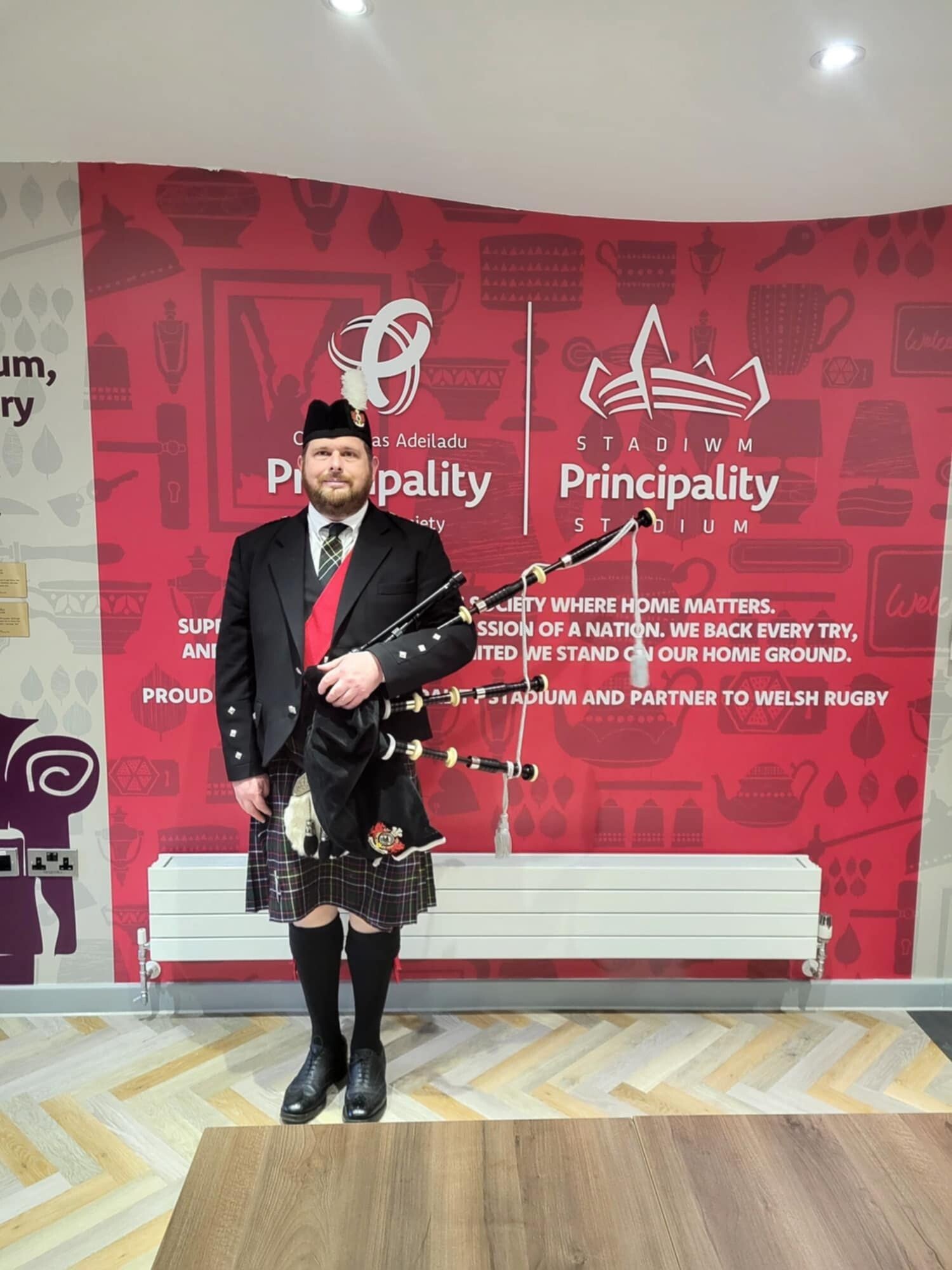 Highland piper for hire in Cardiff Principality Stadium Rugby piper