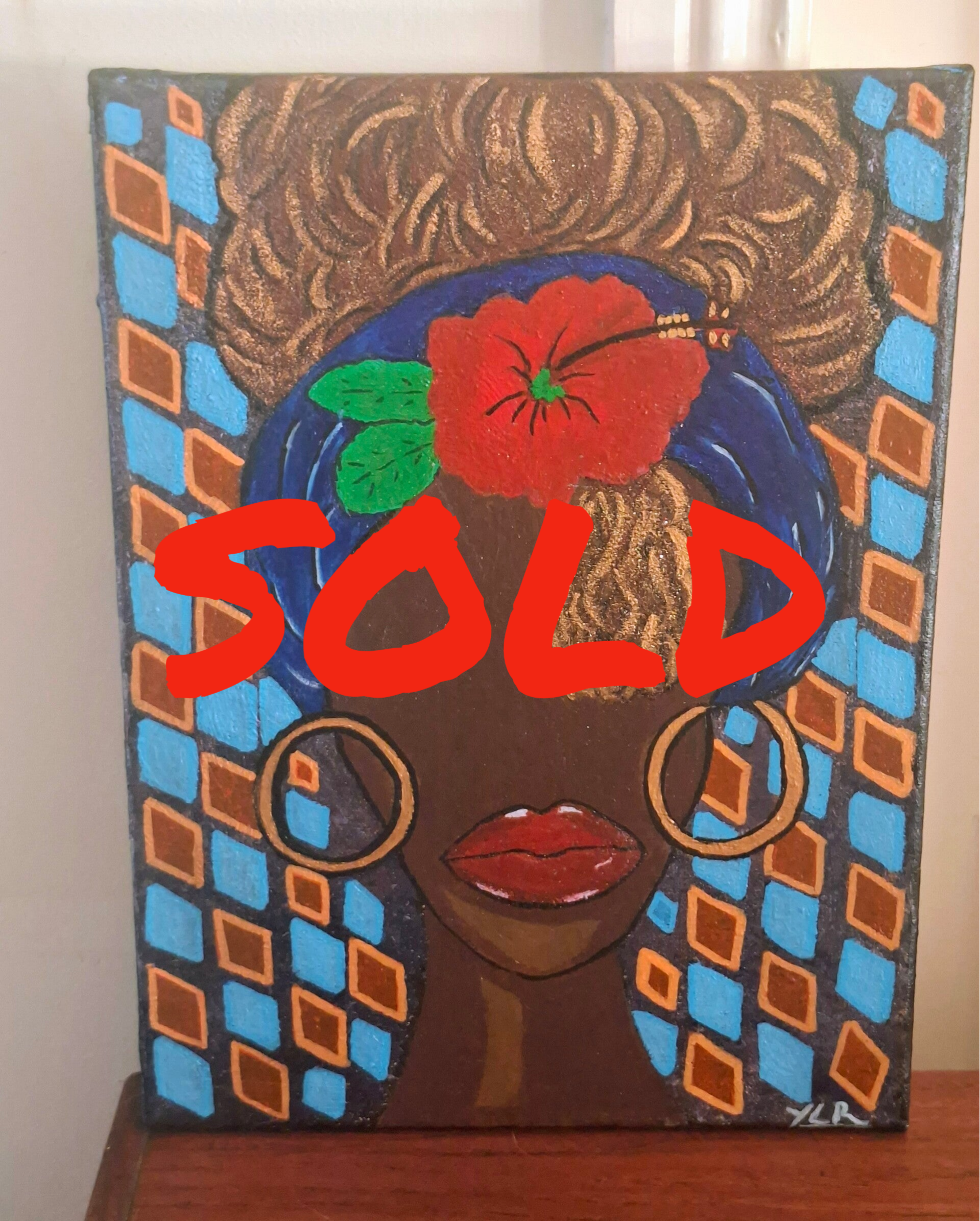 "La Dominicana", acrylic and gold glitter on canvas, 30x40cm, by Dominican artist Y.L.R., Leixlip Ireland