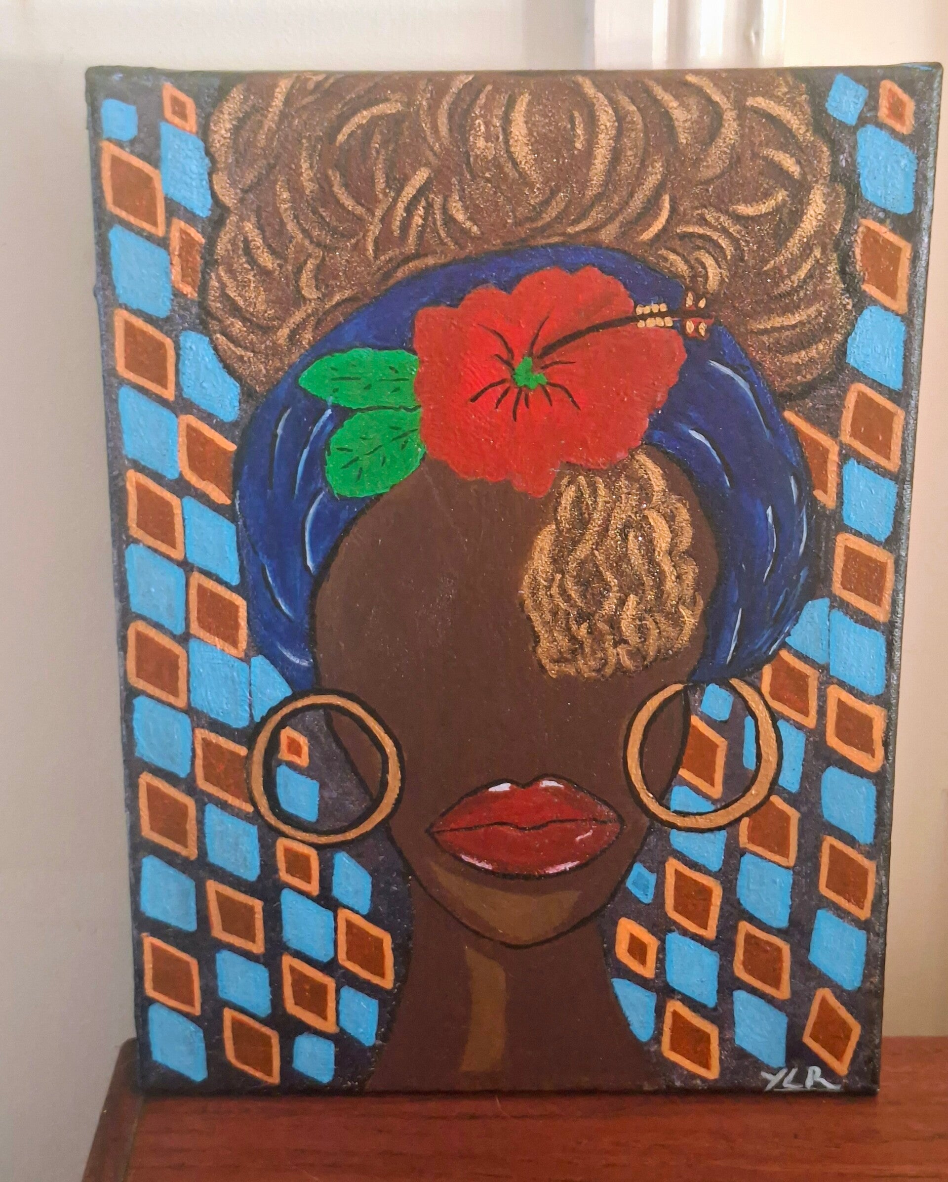 "La Dominicana", acrylic and gold glitter on canvas, 30x40cm, by Dominican artist Y.L.R., Leixlip Ireland