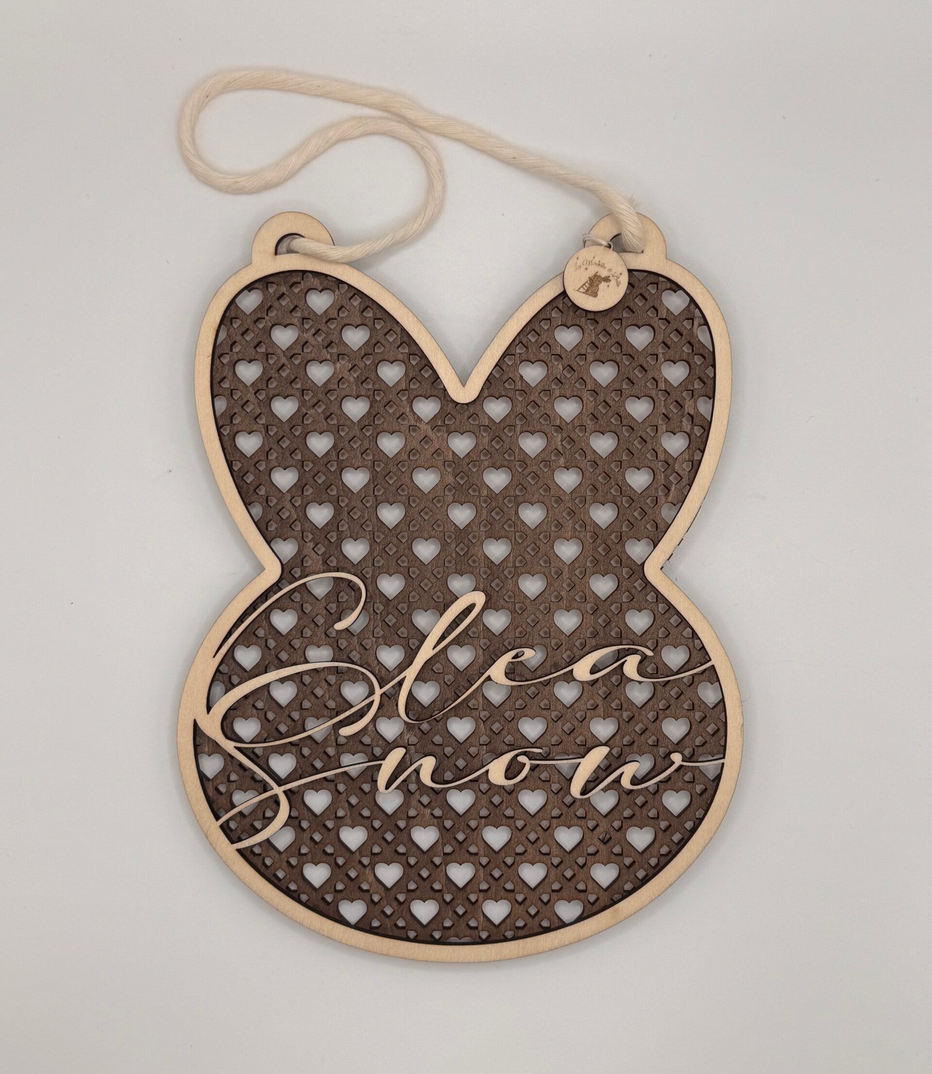 Pancarte lapin rotin en coeur 2 prénoms