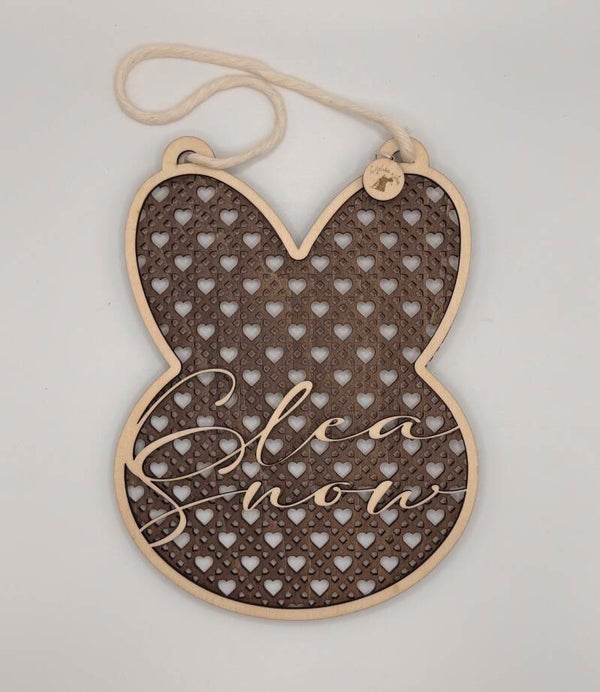 Pancarte lapin rotin en coeur 2 prénoms