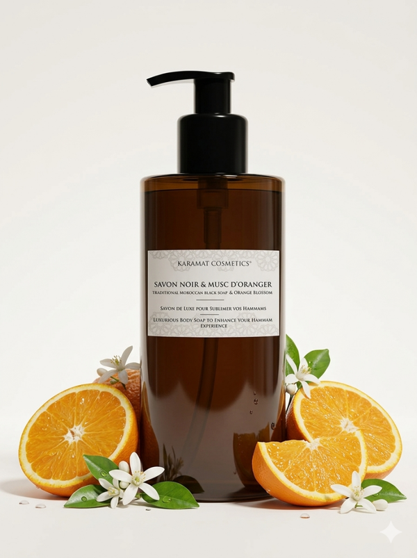 Savon noir liquide parfumé au musc d’oranger