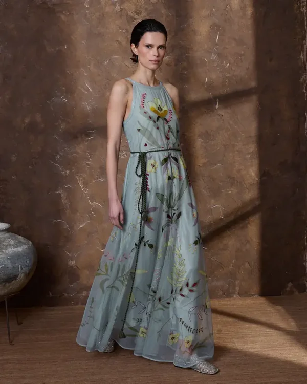 Vestido tul bordado gris azulado Iscoming
