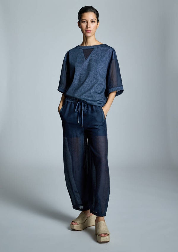 Pantalón bombacho marino semitransparente Alba Conde