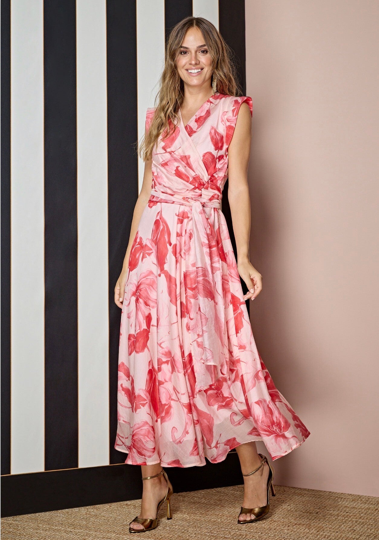 Vestido midi estampado en tonos rojos Alba Conde