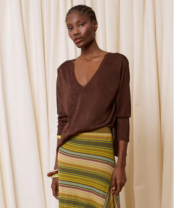 Jersey doble pico lurex chocolate Iscoming