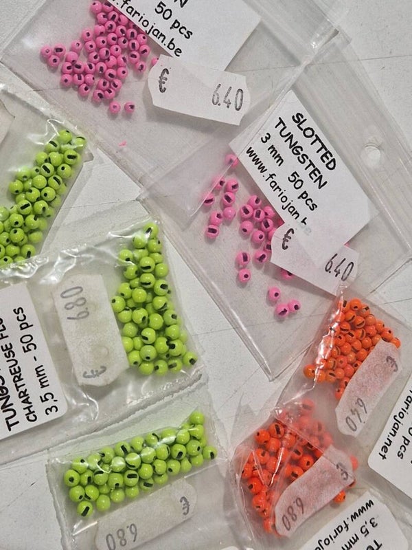 Slotted tungsten 50pcs,  chartreuse,  fl orange,  fl pink