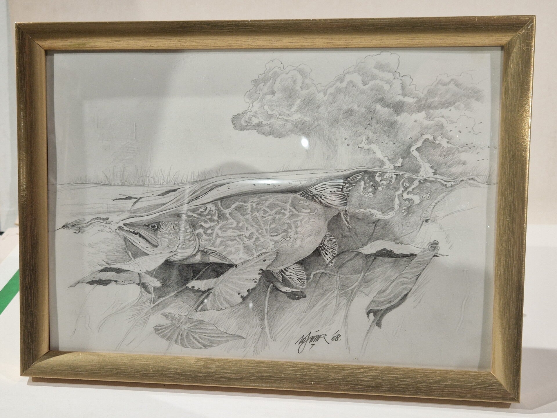 Ad Swier pentekening in kader , gesigneerd  , art kunst