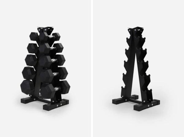 Northern 2.5/ 5/ 7.5/ 10/ 12.5kg Hex Dumbbell Set + 5 Tier A-Frame Storage Holder Rack