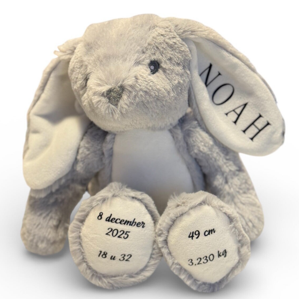 Geboorteknuffel grijs konijn