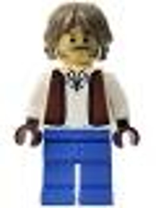 Lego Minifigur  Blacksmith - White Shirt with Reddish Brown Vest, Blue Legs, Dark Tan Hair