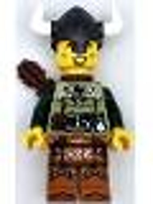 Lego Minifigur  Viking Archer - Male, Olive Green Tunic, Dark Orange Legs with Loincloth, Pearl Dark Gray Helmet, Quiver