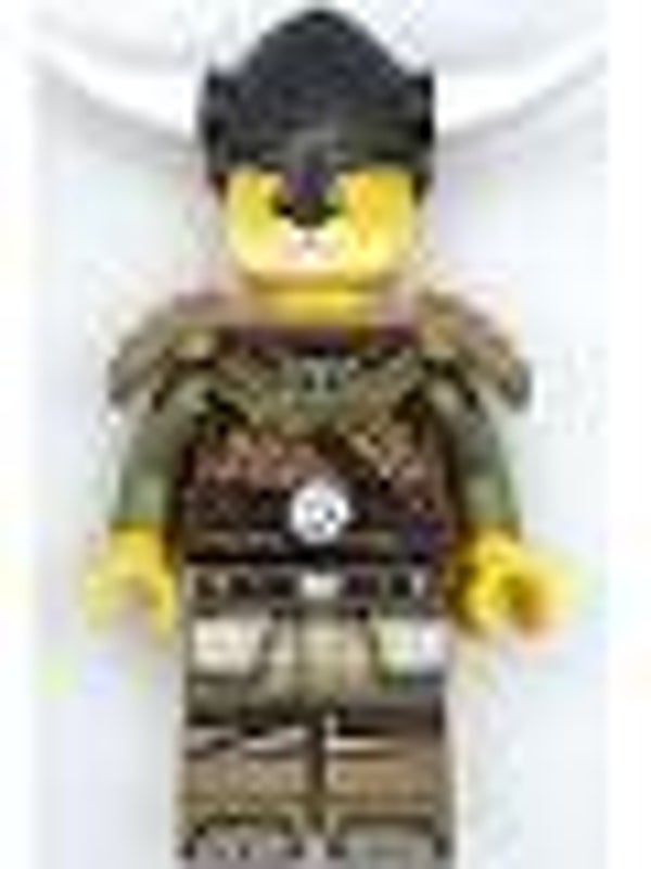 Lego Minifigur  Viking Chieftain - Male, Leather Armor, Dark Tan Legs with Tunic, Pearl Dark Gray Helmet, Shoulder Armor