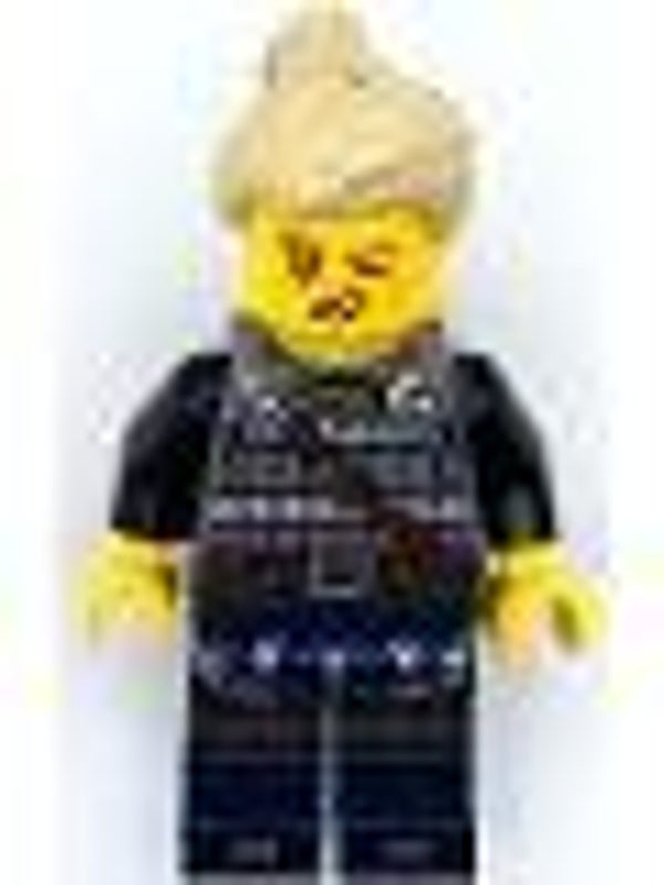 Lego Minifigur  Viking Shield-Maiden - Dark Bluish Gray and Silver Armor, Dark Blue Legs with Trim, Tan Hair