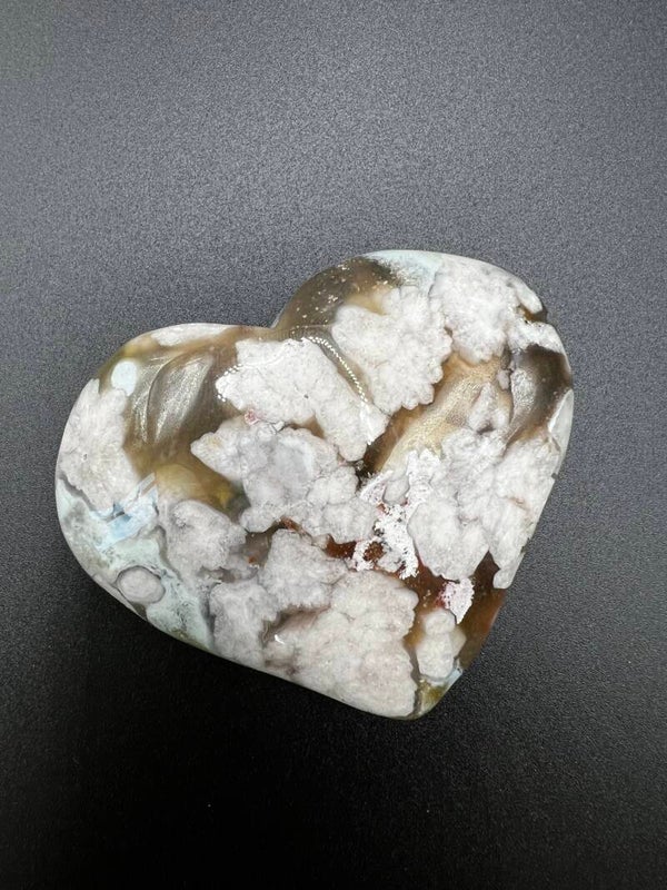 Black Flower Agate Heart #4