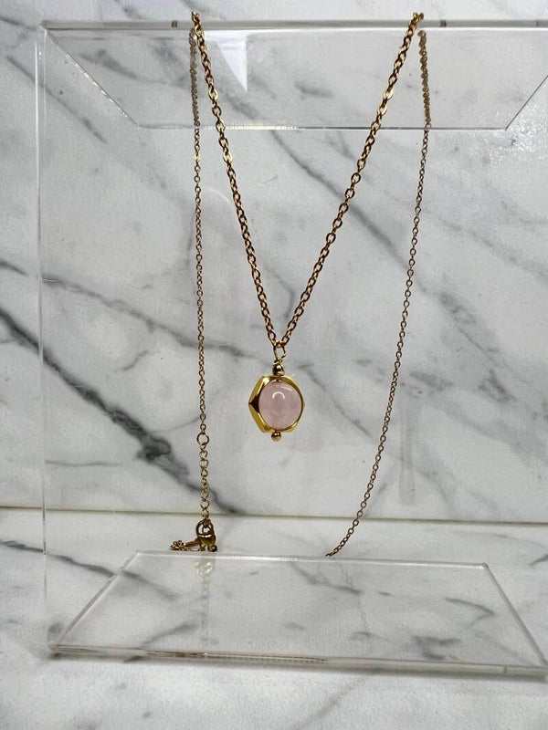Rose Quartz Necklace with Mini Rose Quartz Sphere