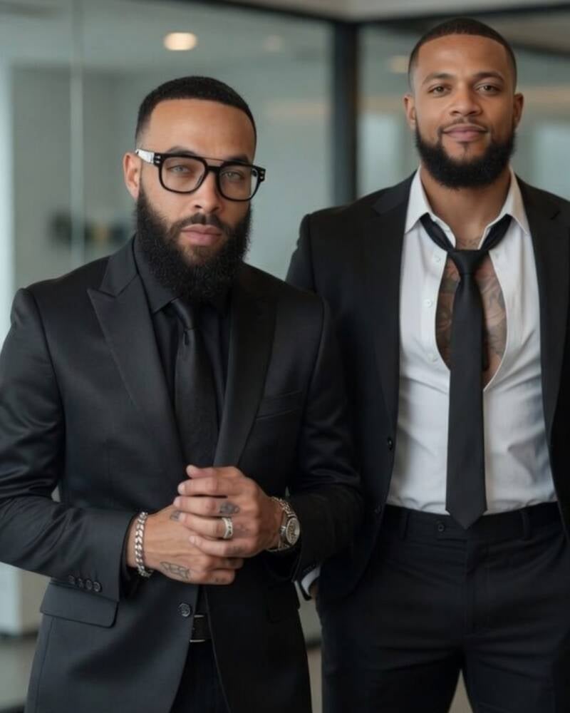 Sexy, confident muscular black men in business suits.
