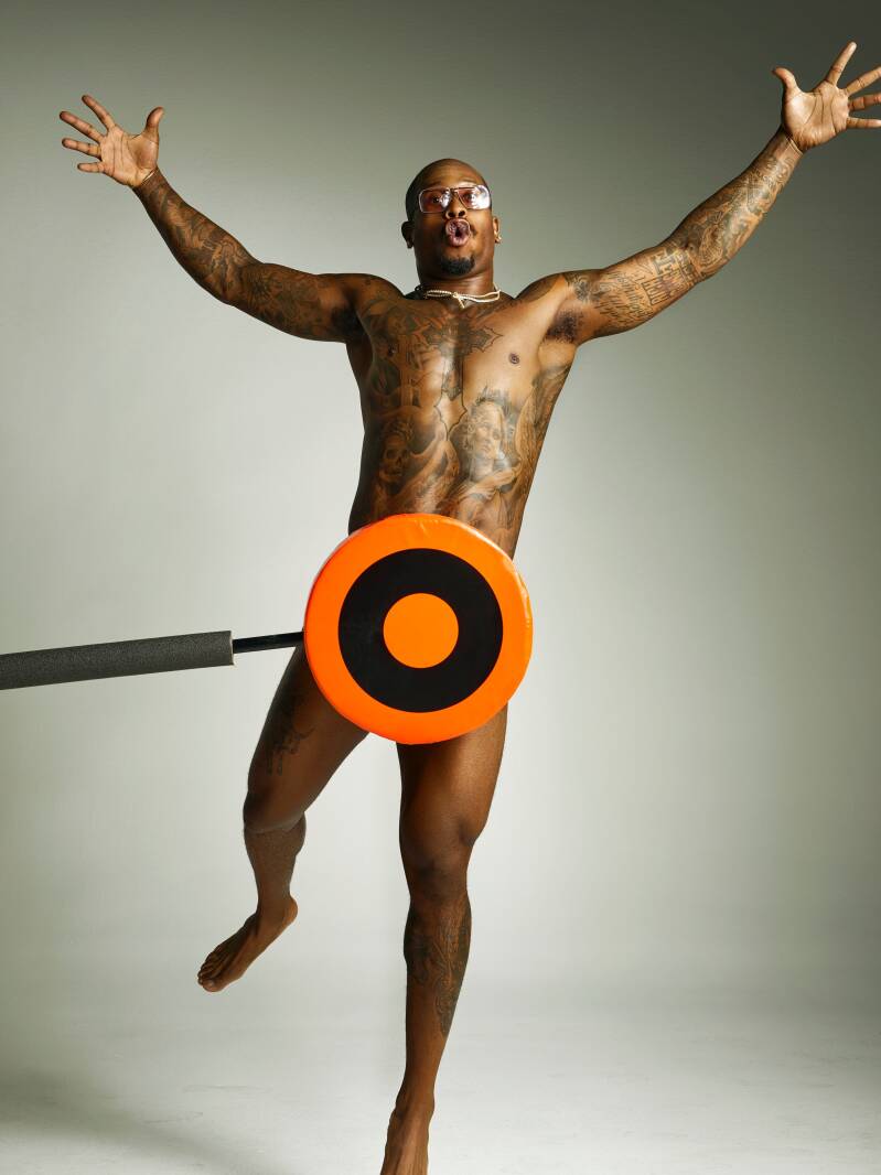 Von Miller fit tattooed body nude ESPN photo.