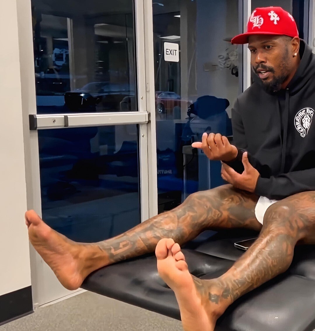 Von Miller's feet, showing off soles and toes of foot.