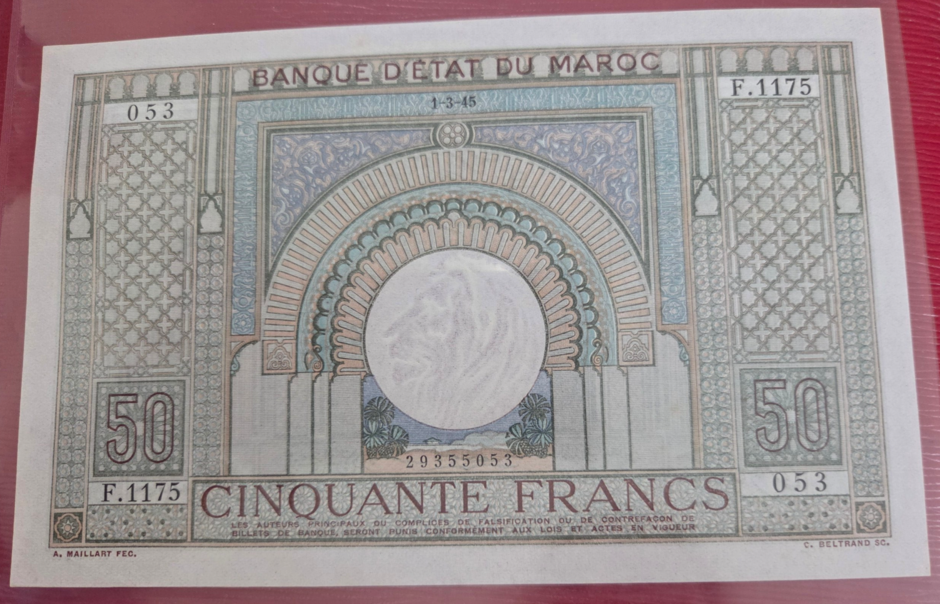 50 francs Maroc 1-3-45
