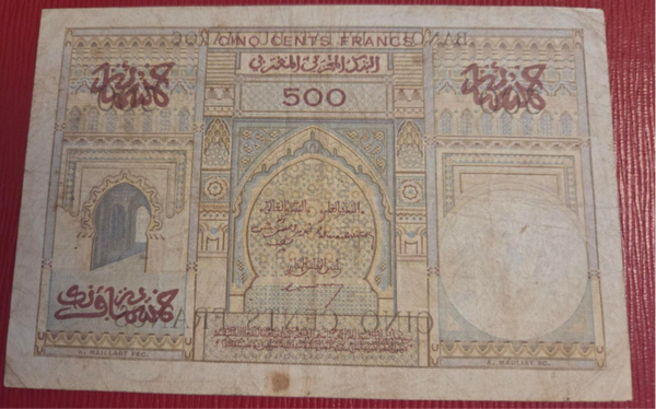 500 francs banque d'état Maroc 9-1-50