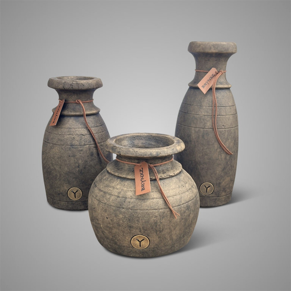 Set of 3 Bottles with Lines and Rope Majestic Brown