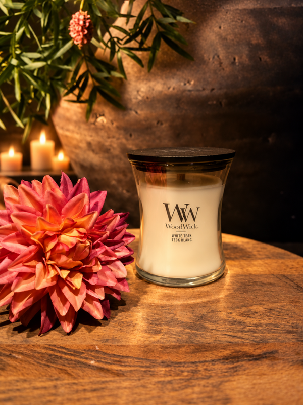 WoodWick - White Teak - Medium Geurkaars
