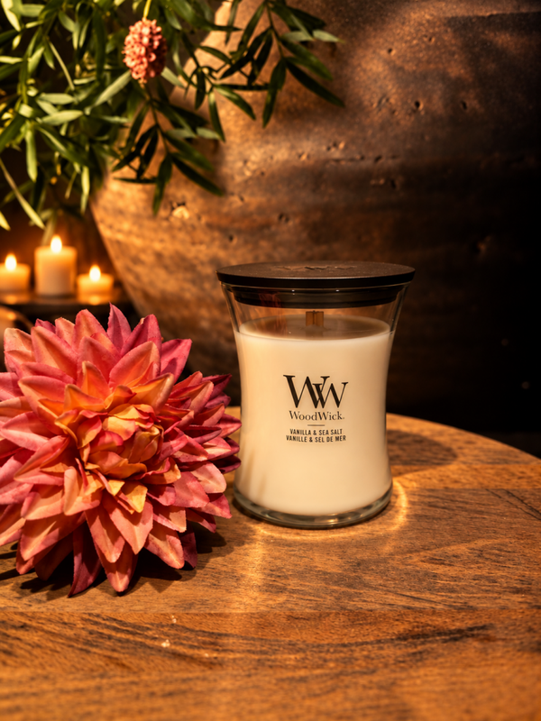 WoodWick - Vanilla & Sea Salt - Medium Geurkaars