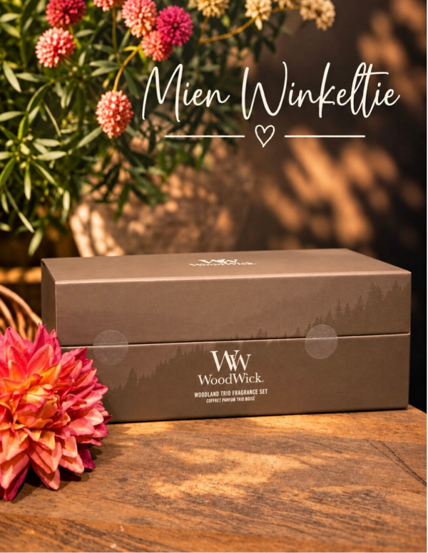 WoodWick - Deluxe Cadeauset - 3 Mini Geurkaarsen - Houtig