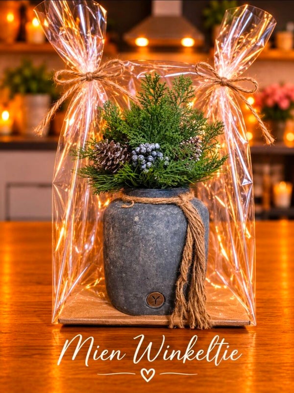 Cadeau set vaas met kunst toef groen wit