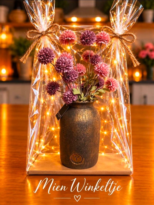 Cadeau set vaasje gold met kunst toef