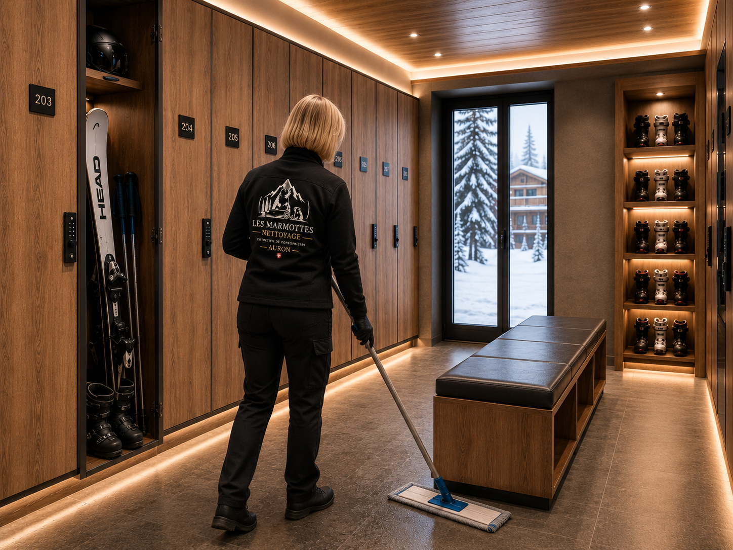 equipe de nettoyage de casier à ski auron