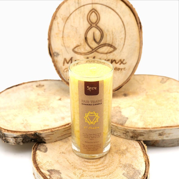 Fair Trade 3e Chakra (Zonnevlecht / Manipura)  kaars in glas - Geel (60 branduren)