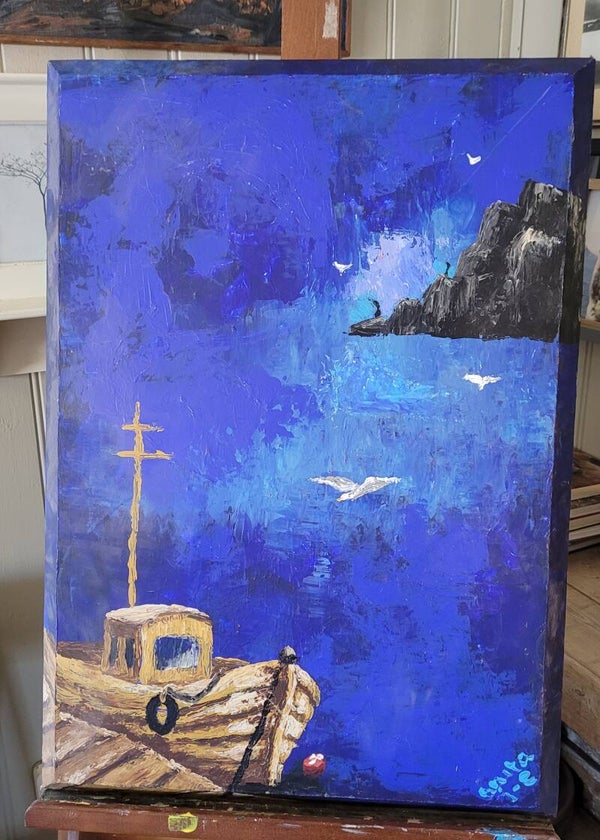 "Gammel båt ved bryggen"   66x45
