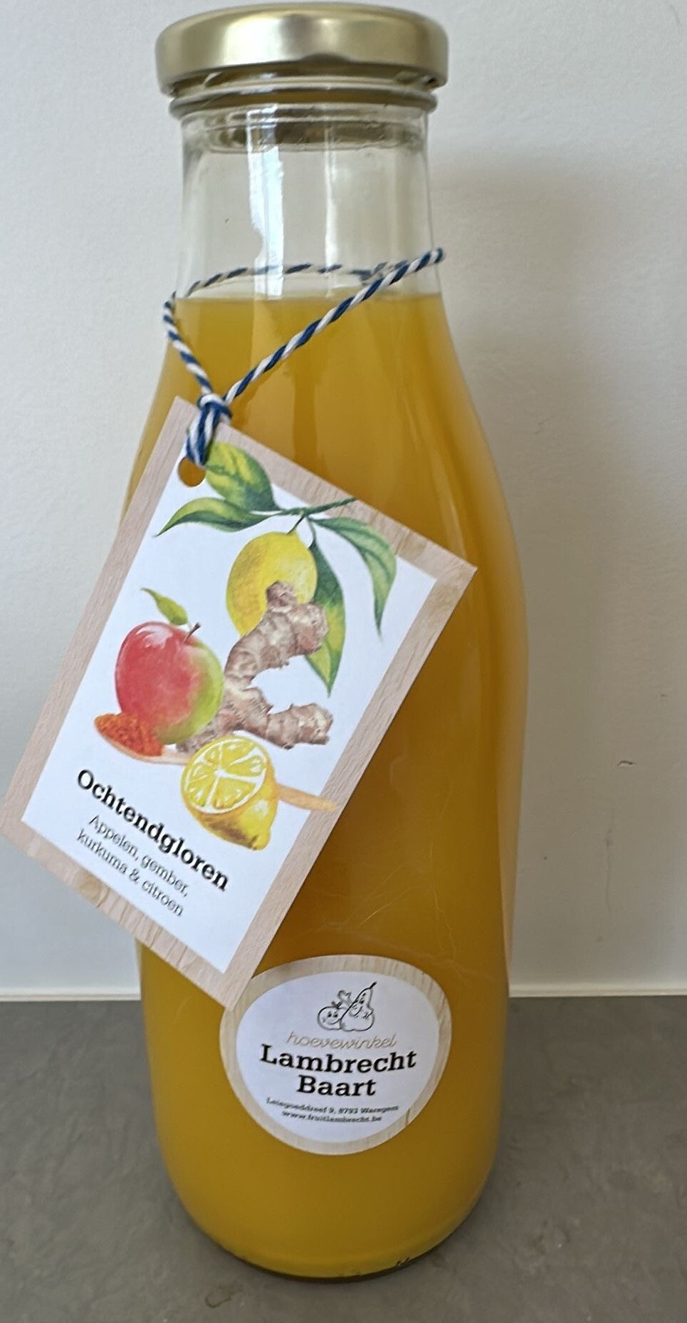 Ochtendgloren (unieke combinatie van jonagold, gember, kurkuma en citroen) fles 1 liter - Hoeve Lambrecht - Baart