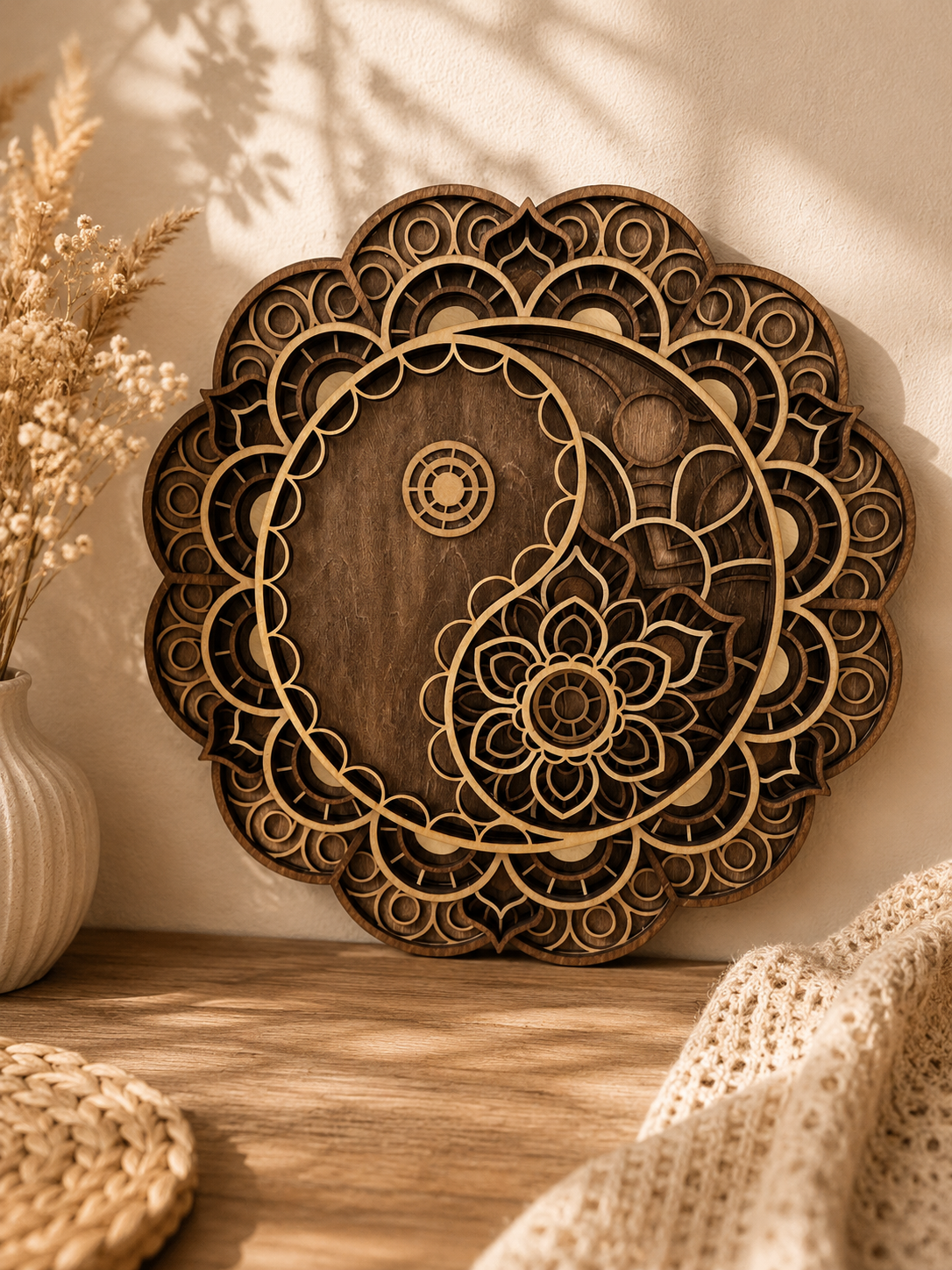 Yin Yang Mandala aus Holz – Harmonie für dein Zuhause