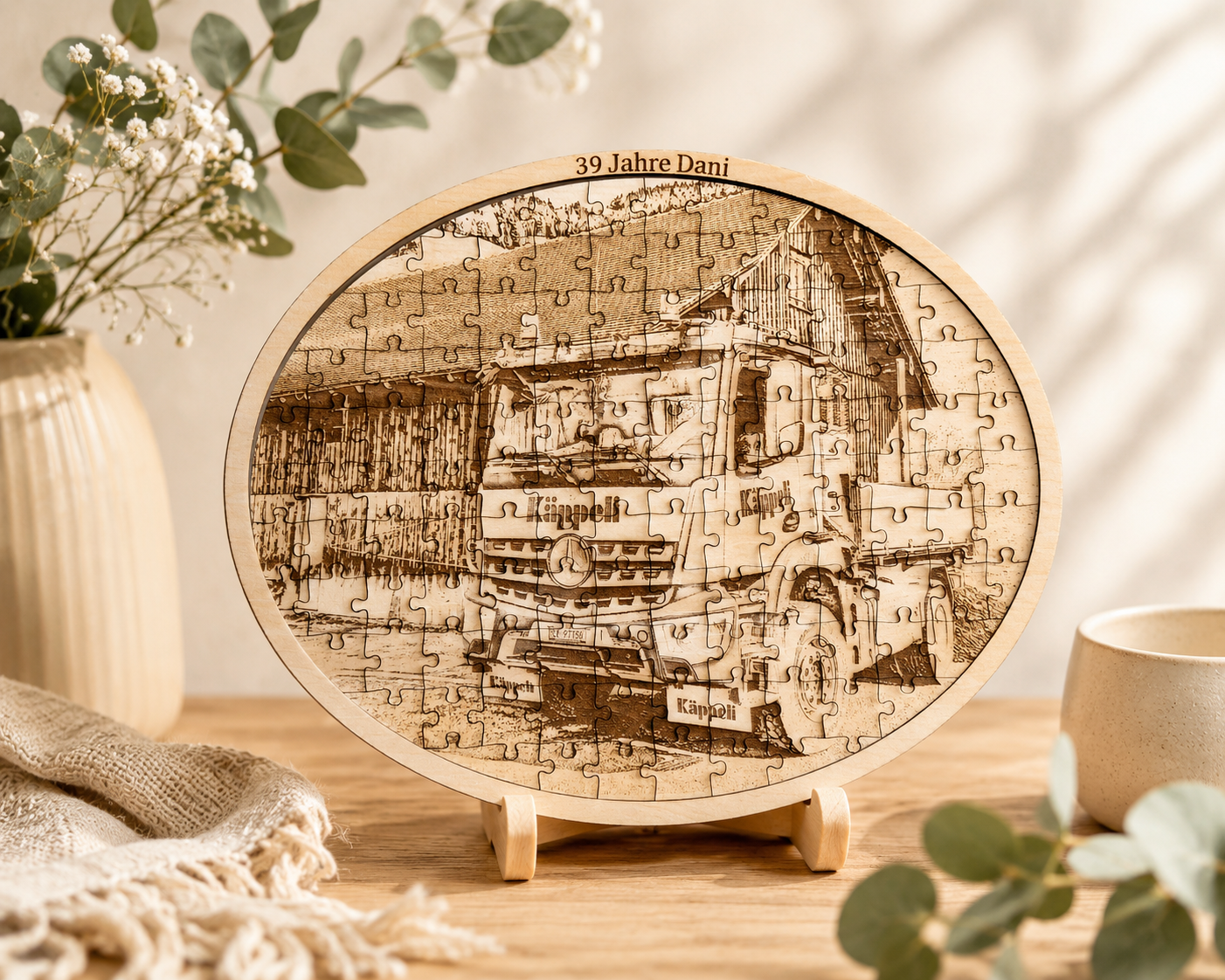 Ovales Holzpuzzle mit persönlicher Gravur