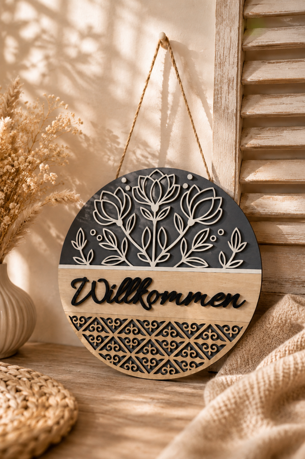 Personalisiertes Holz-Türschild Floral 2