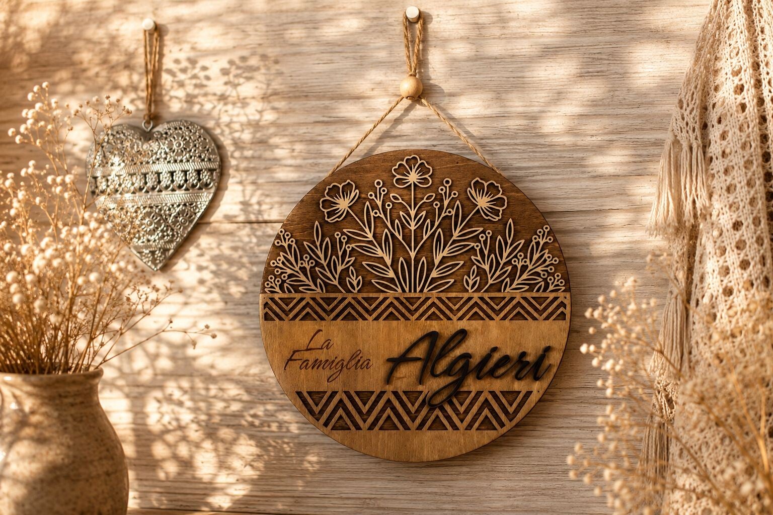 Personalisiertes Holz-Türschild Floral 1